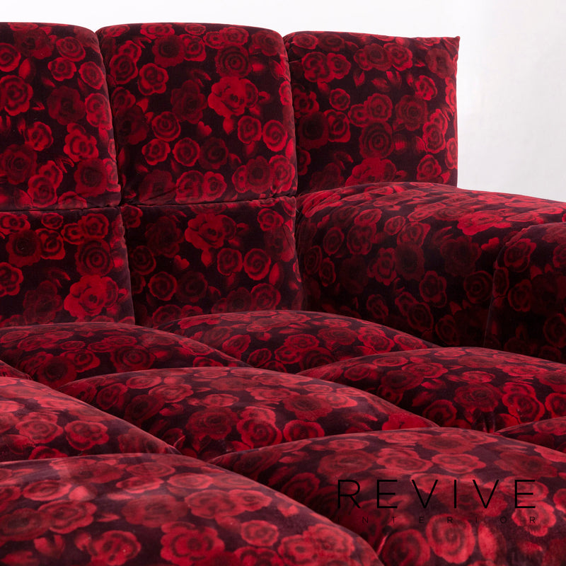 Bretz Cloud 7 Samt Stoff Ecksofa Rot Sofa Rosen Muster 