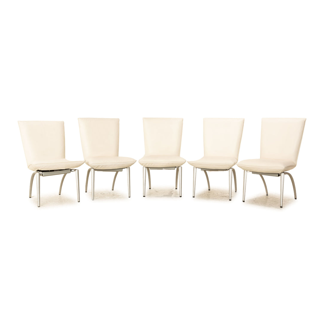 Set of 5 Rolf Benz 7000 leather chairs light gray gray