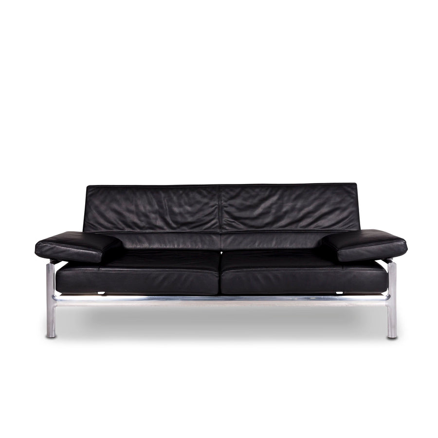 Jori Leder Sofa Schwarz Zweisitzer Funktion Couch #10026