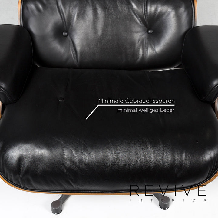 Vitra Eames Lounge Chair Leather Armchair Black incl. Stool Rosewood Wood Club Chair #10782