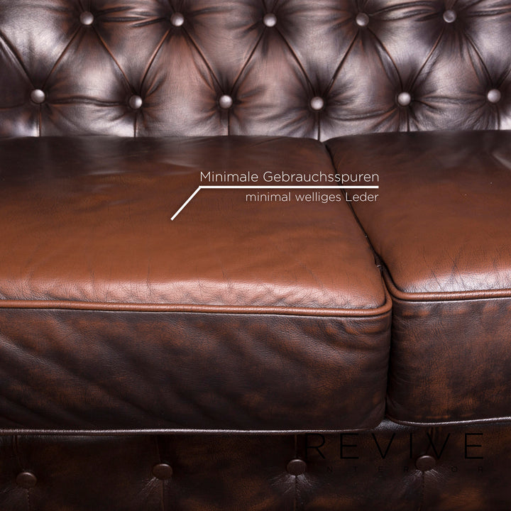 Chesterfield Leather Sofa Brown Dark Brown Two Seater Retro Couch #11979