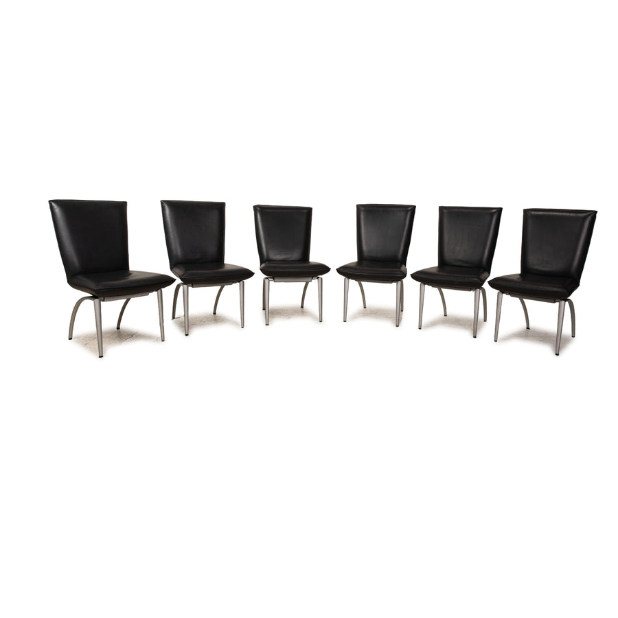 Set of 6 Rolf Benz 7000 Leather Chair Black manual function dining room
