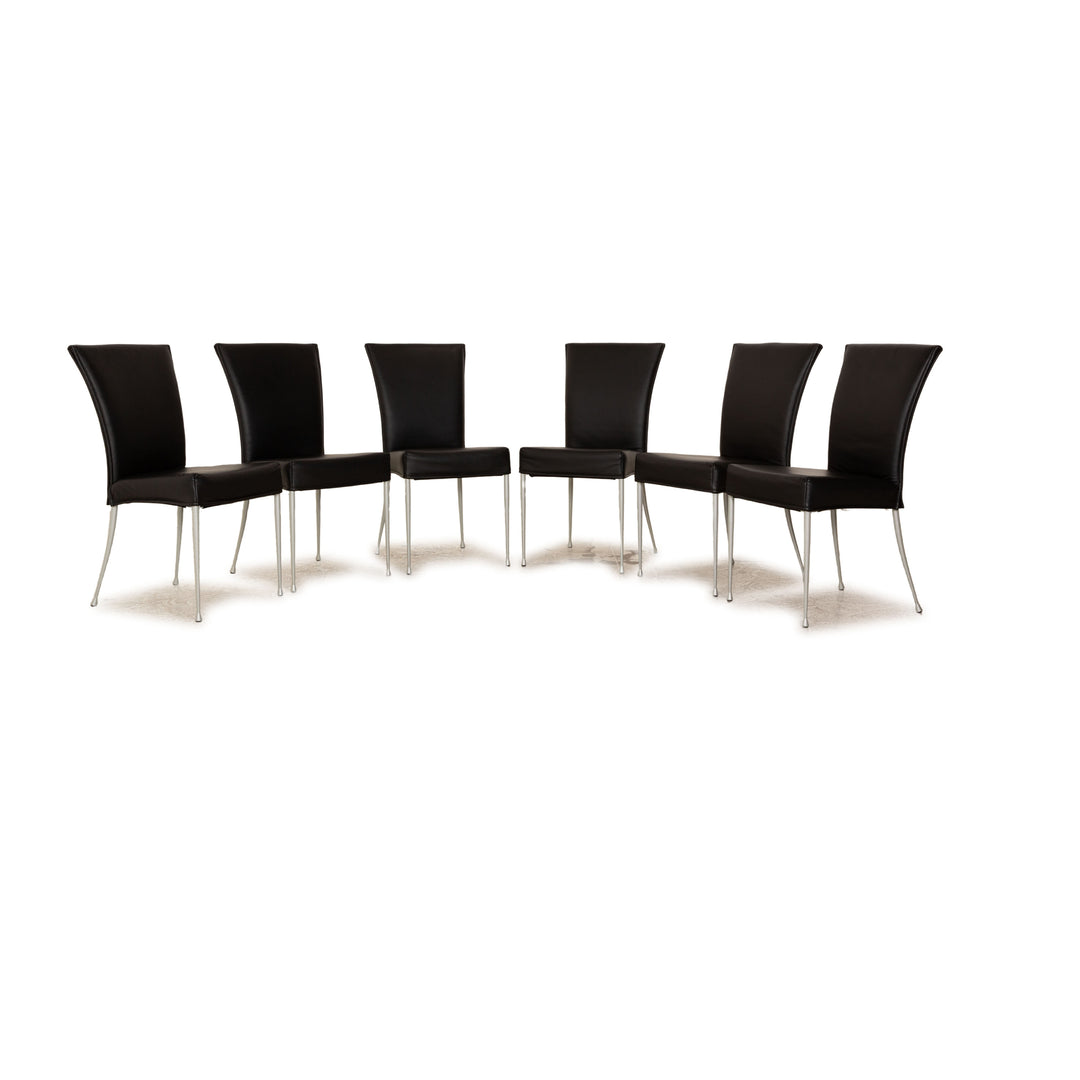 Set of 6 Bonaldo leather chairs black dining room