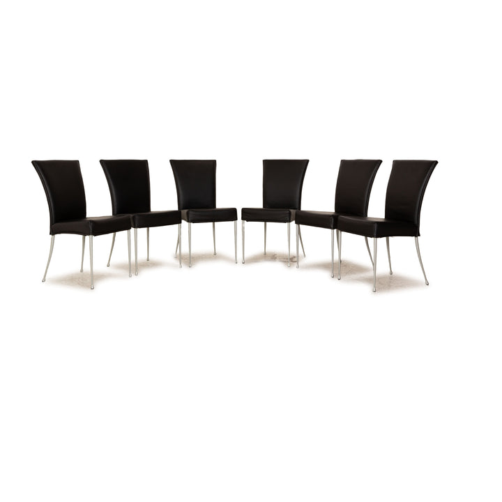 Set of 6 Bonaldo leather chairs black dining room