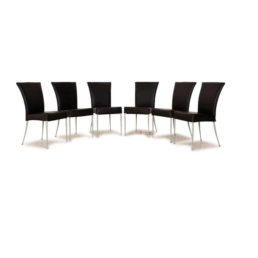 Set of 6 Bonaldo leather chairs black dining room