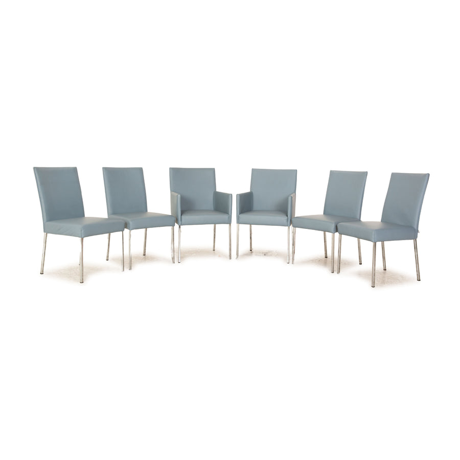 Set of 6 Rolf Benz 652 Leather Chairs Blue Dining Room