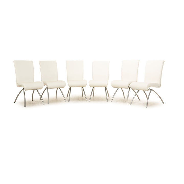 Set of 6 Rolf Benz 8100 cantilever chairs leather white