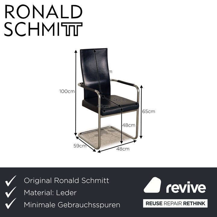 Lot de 6 chaises en cuir Ronald Schmitt bleu salle à manger
