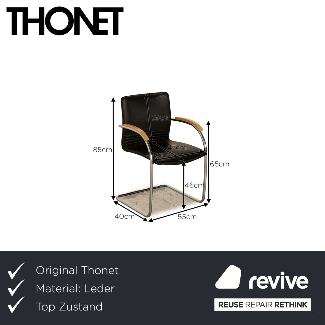 6er Garnitur Thonet S 79 Leder Stuhl Schwarz Vintage