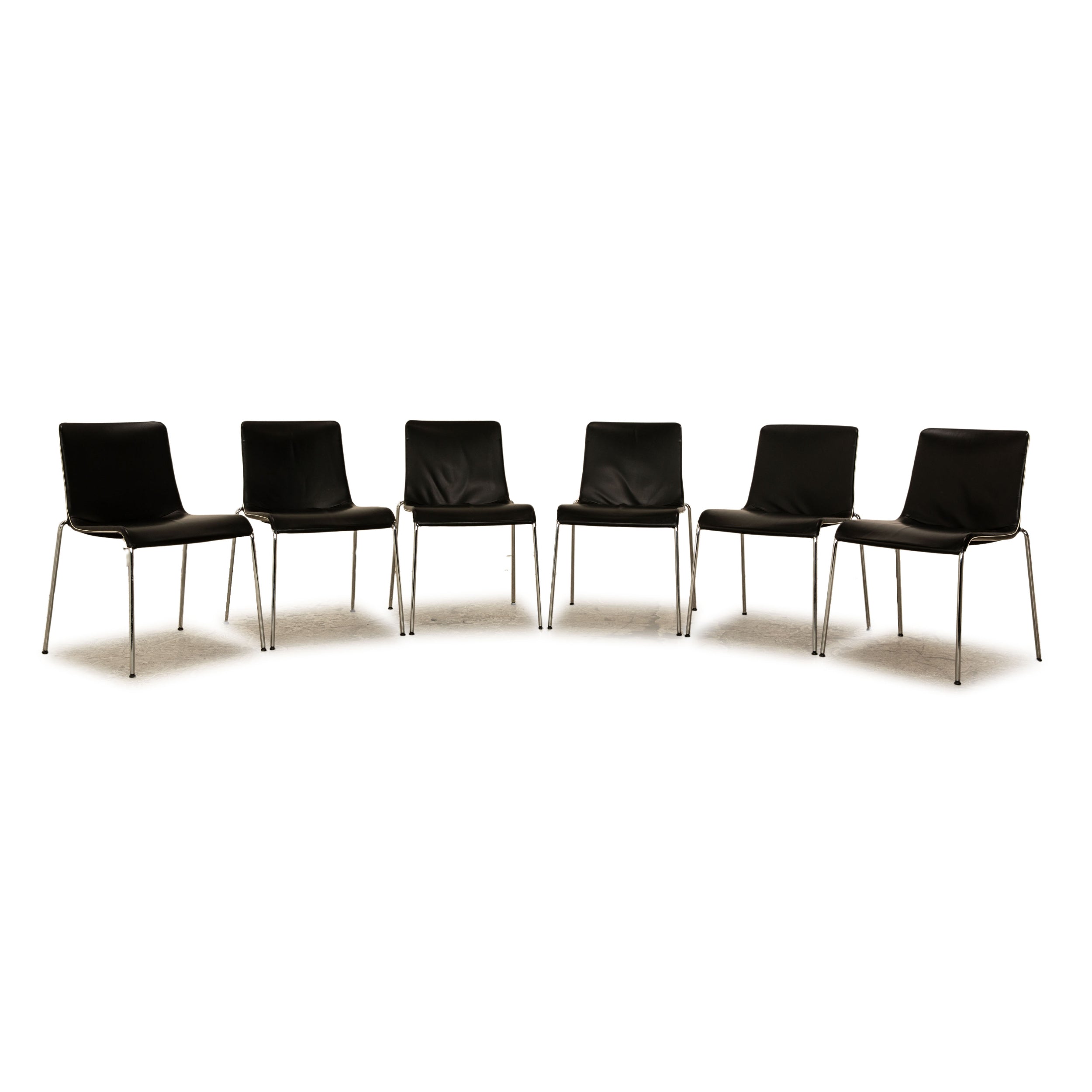 Set of 6 Walter Knoll Liz Leather Chairs Black Dining Room