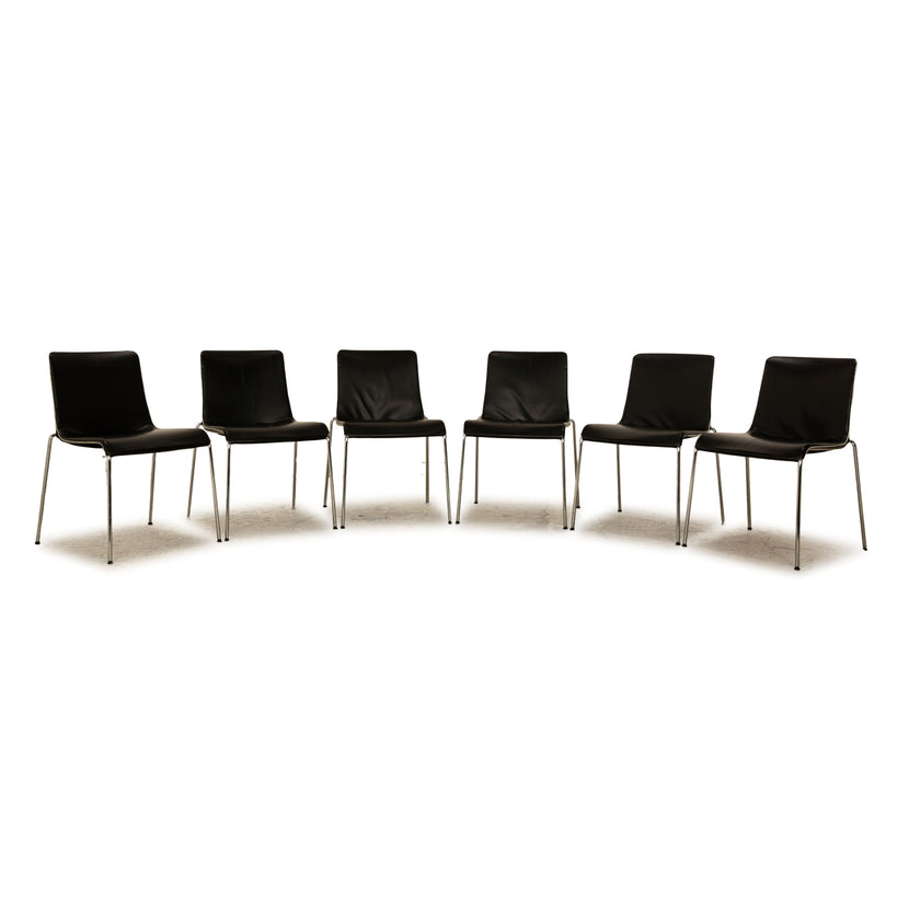 Set of 6 Walter Knoll Liz Leather Chairs Black Dining Room