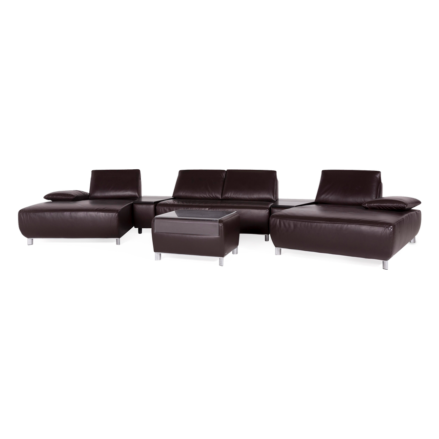 Koinor Volare Designer Leather Corner Sofa with Stool Brown Genuine Leather Couch Sofa #8450