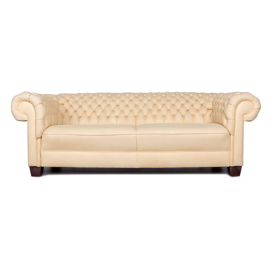 Chesterfield Leder Sofa Creme Echtleder Dreisitzer Couch Vintage Retro #6724