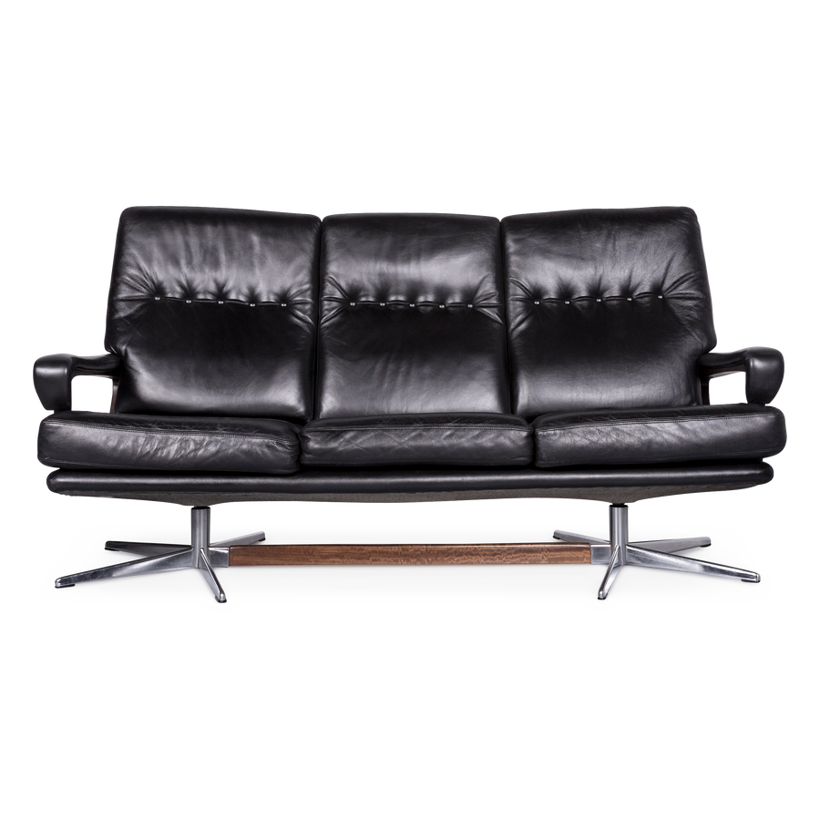 Strässle King designer leather sofa black real leather three-seater couch #6867