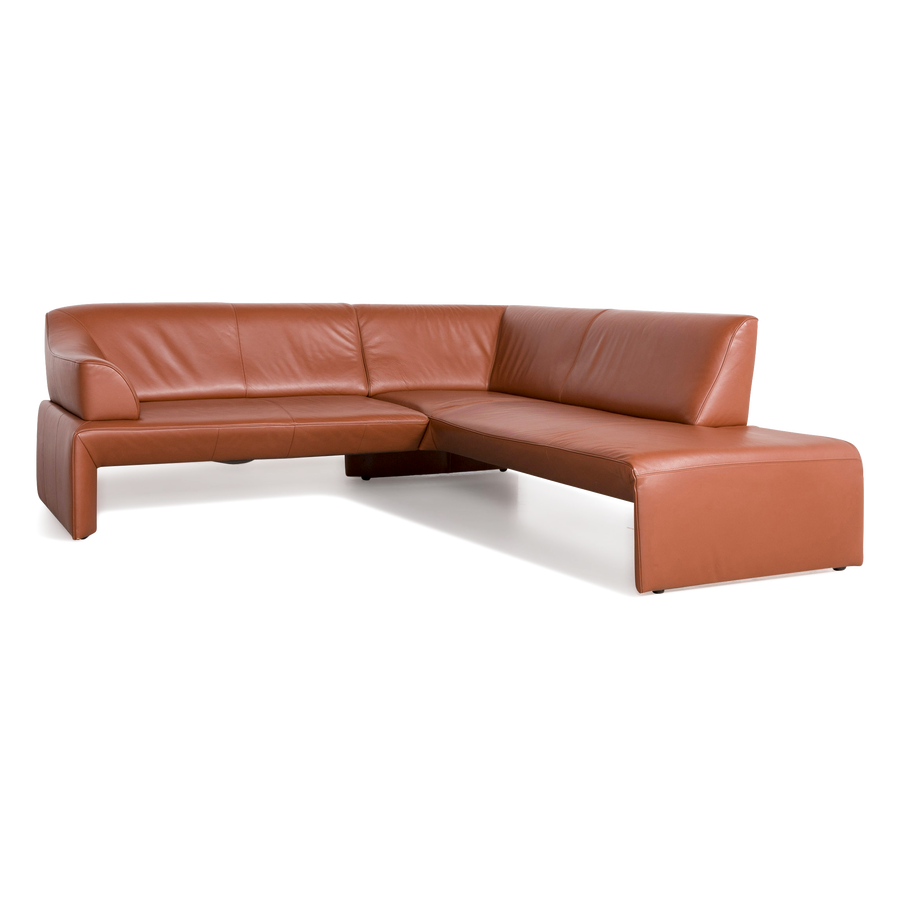Laaus corner sofa brown cognac real leather sofa couch #7940