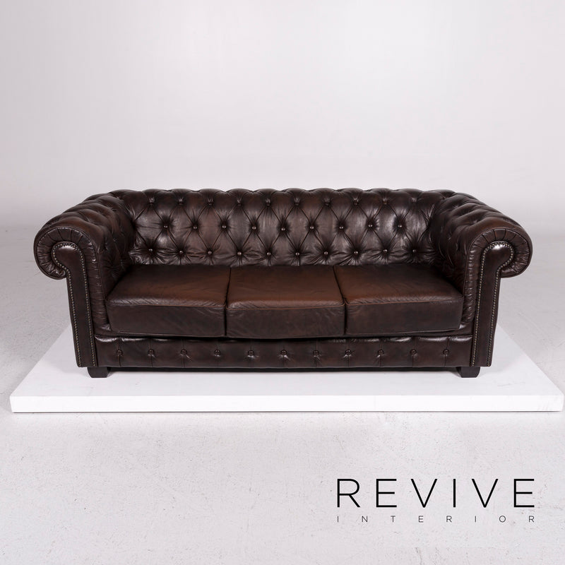 Chesterfield Leder Sofa Garnitur Braun 1x Dreisitzer 1x Zweisitzer Couch 