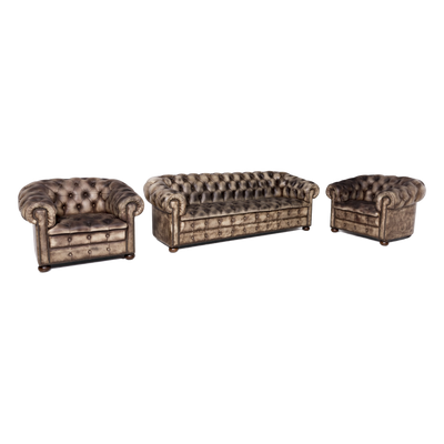 Chesterfield Leder Sofa Leder Sofa Sessel Garnitur Creme Muster Echtleder Stuhl Dreisitzer Couch Vintage Retro #8757