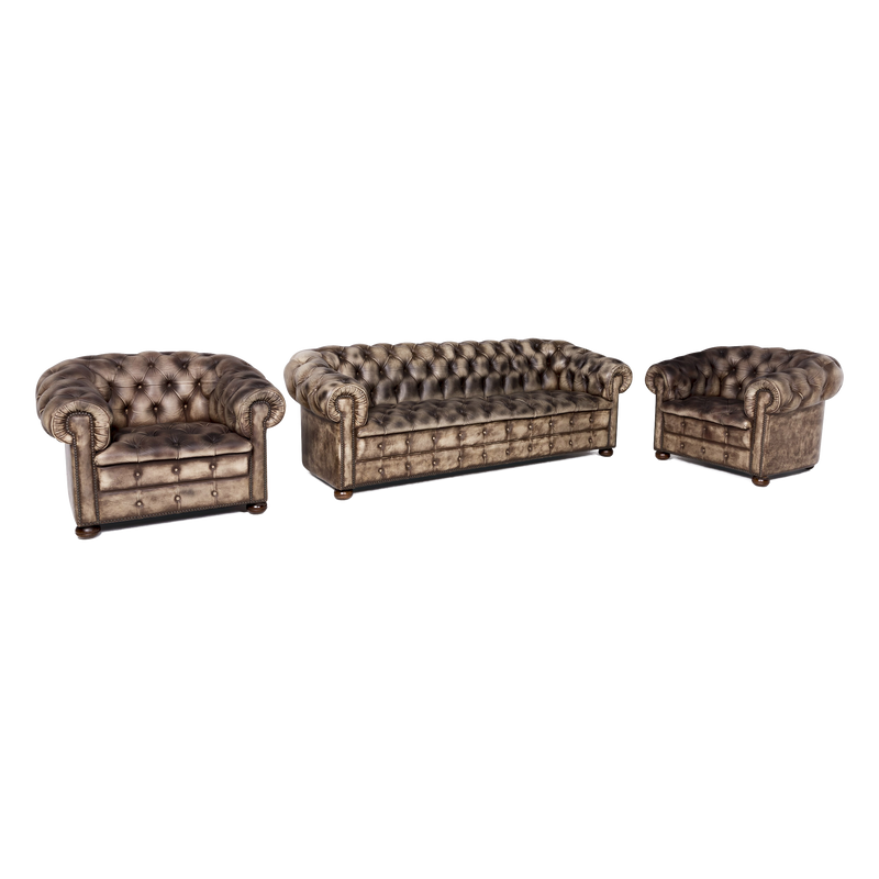 Chesterfield Leder Sofa Leder Sofa Sessel Garnitur Creme Muster Echtleder Stuhl Dreisitzer Couch Vintage Retro 