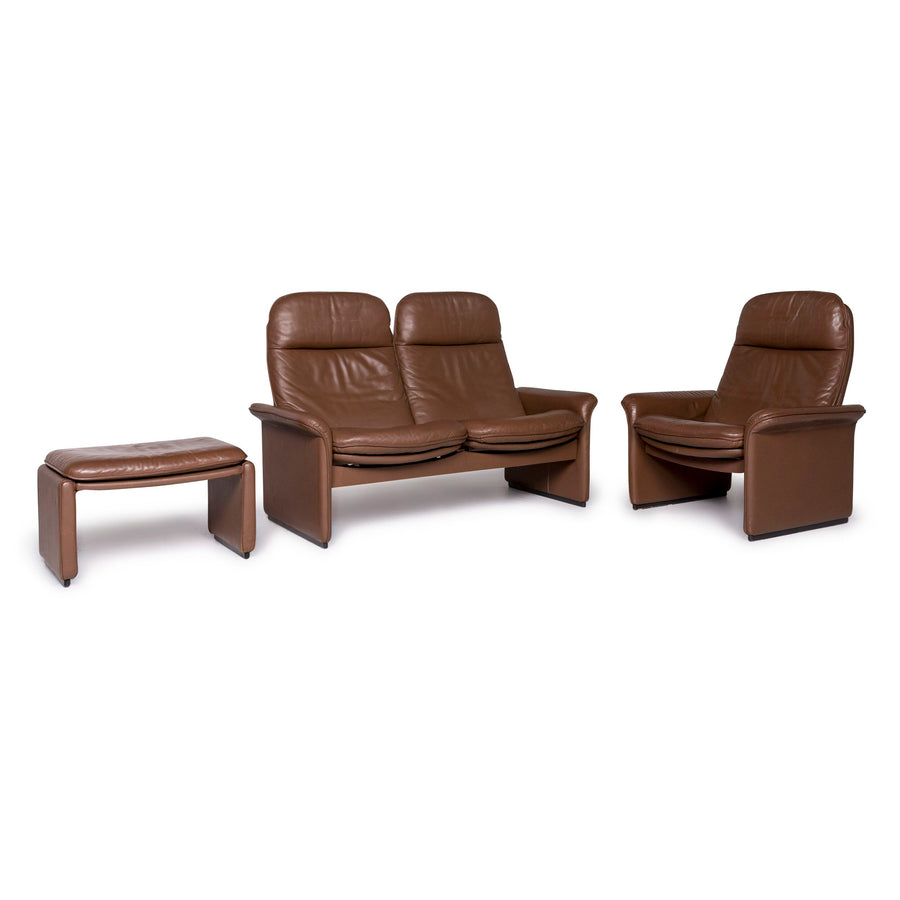 de Sede DS 50 leather brown sofa set 1x sofa 1x armchair 1x stool #9448