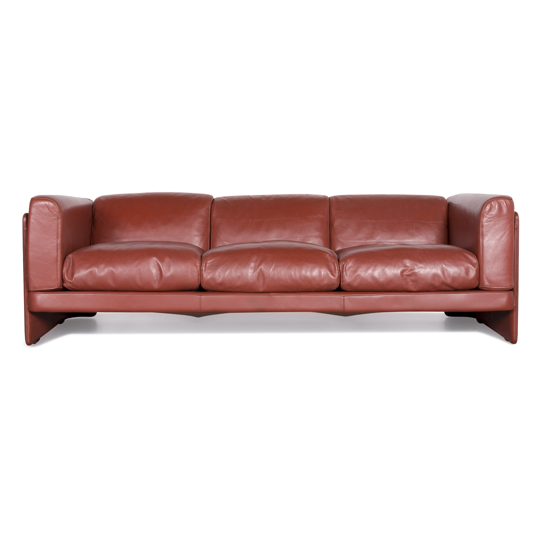 Poltrona Frau Le Capannelle Leder Sofa Orange by Tito Agnoli Echtleder Dreisitzer Couch #7135
