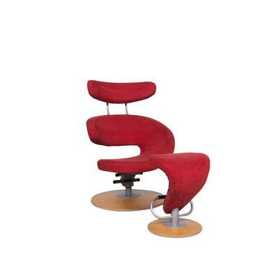 Varier Peel Stoff Microfaser Sessel Rot inkl. Hocker Relax Funktion Olav Eldøy #10170