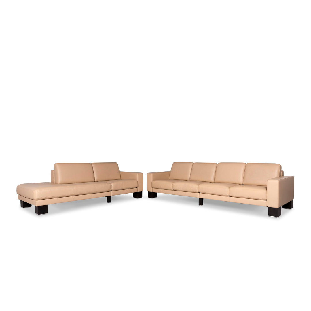 Rolf Benz Ego leather sofa set beige 1x four-seater 1x three-seater couch #9801