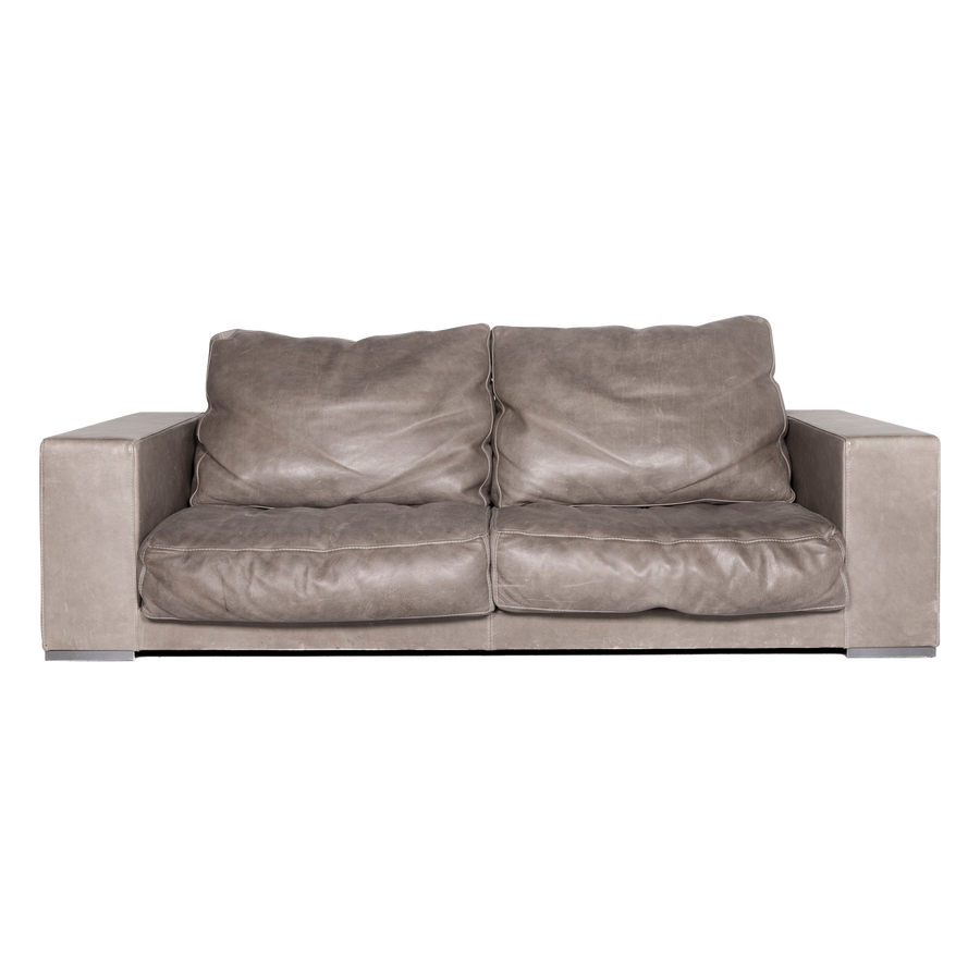 Baxter Budapest Designer Leder Sofa Grau Dreisitzer Couch #8883