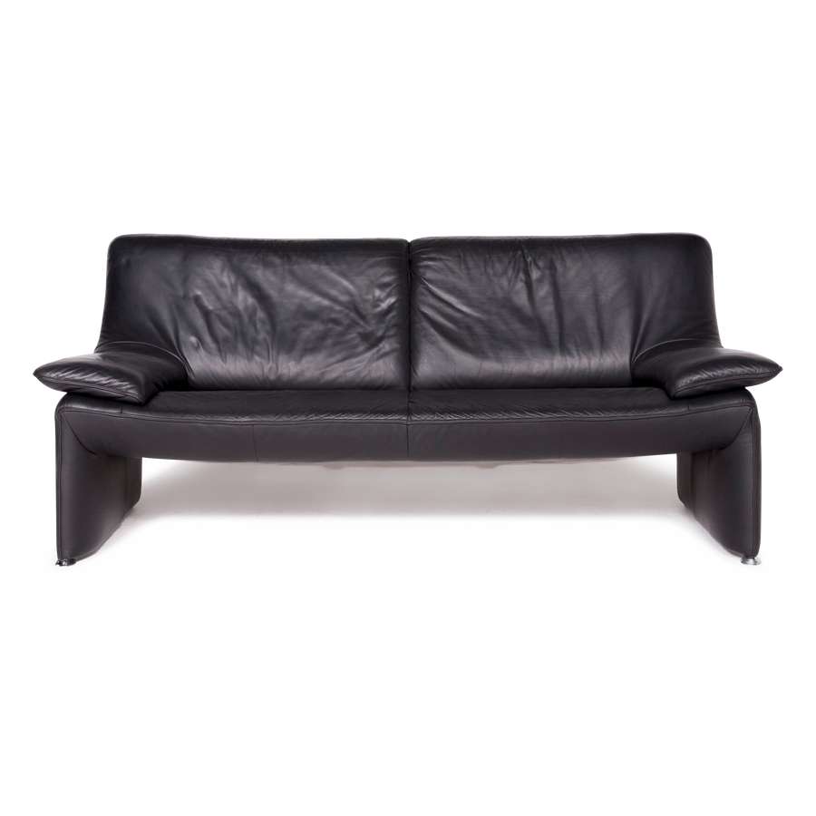Laauser Flair Designer Leder Sofa Schwarz Echtleder Dreisitzer Couch #8745