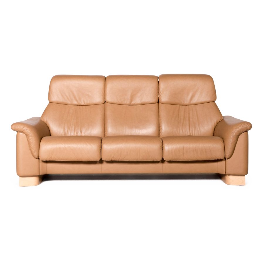 Stressless Paradise Designer Leder High Back Sofa Beige Echtleder Dreisitzer Couch #8841
