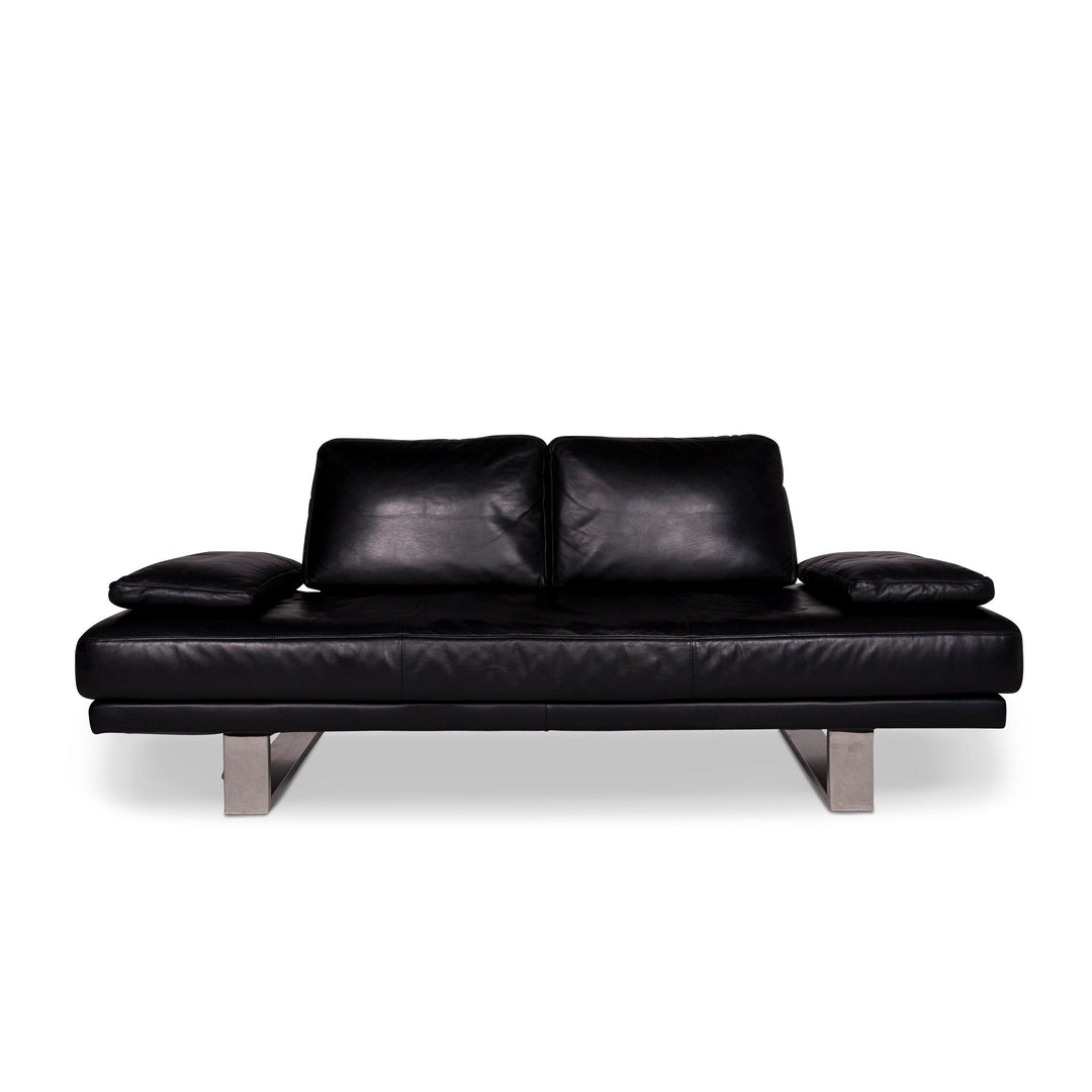 Rolf Benz 6600 leather sofa black two-seater couch #9839
