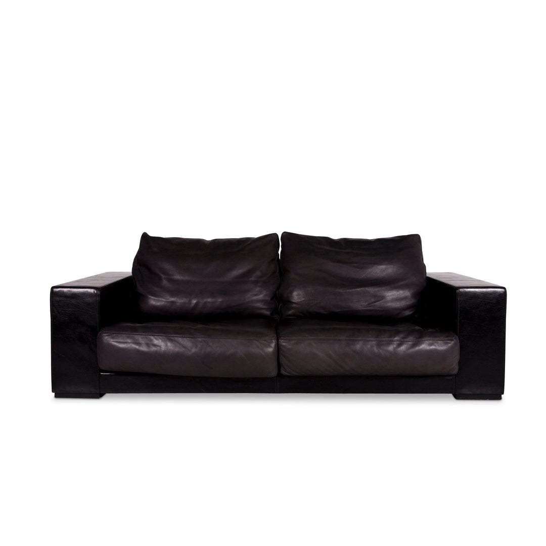 Baxter Budapest Leather Sofa Black Three Seater Couch #10244