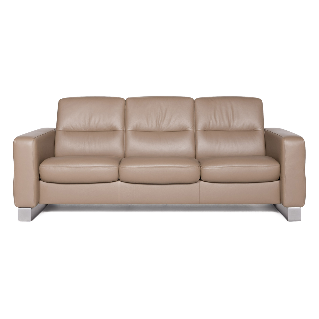 Stressless Wave Designer Leather Sofa Beige Real Leather Three Seater Couch #8689