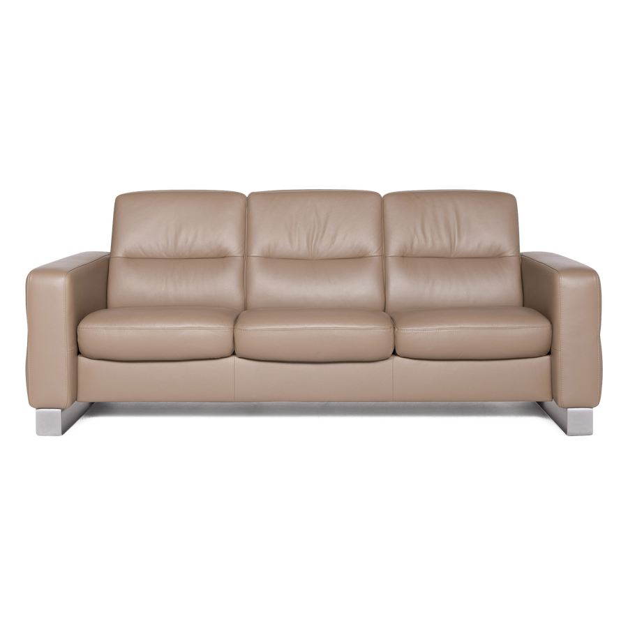 Stressless Wave Designer Leather Sofa Beige Real Leather Three Seater Couch #8689