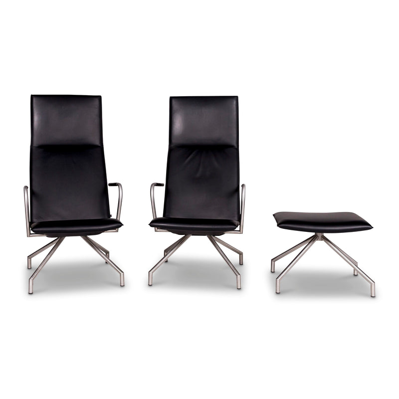Arco Lay Down Leder Sessel Garnitur Schwarz 2x Sessel 1x Hocker 