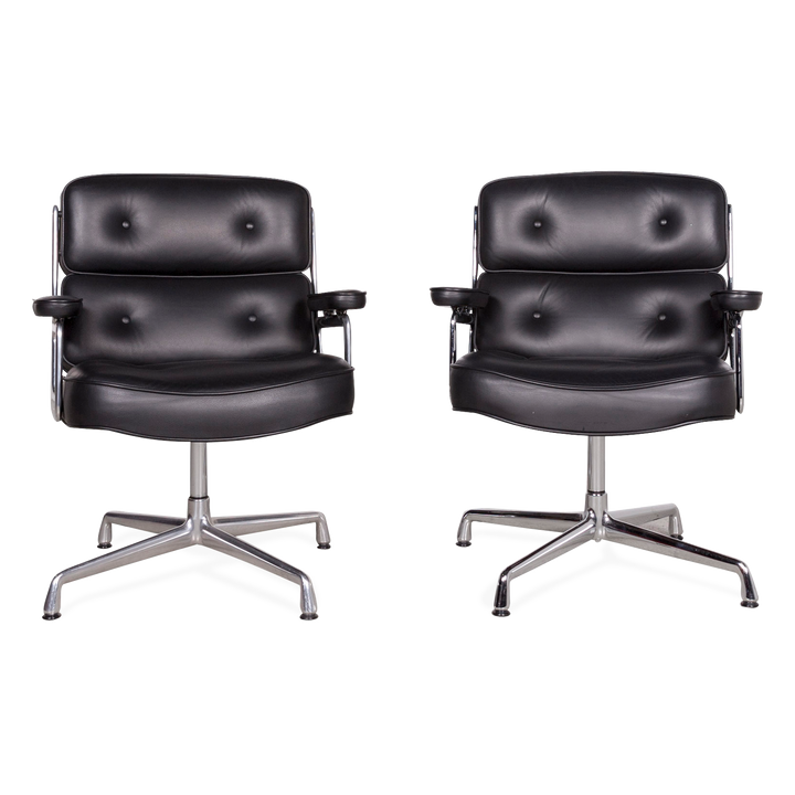 Vitra ES 108 Lobby Chair Charles & Ray Eames Leder Sessel Schwarz Echtleder Zwei Stück #8475