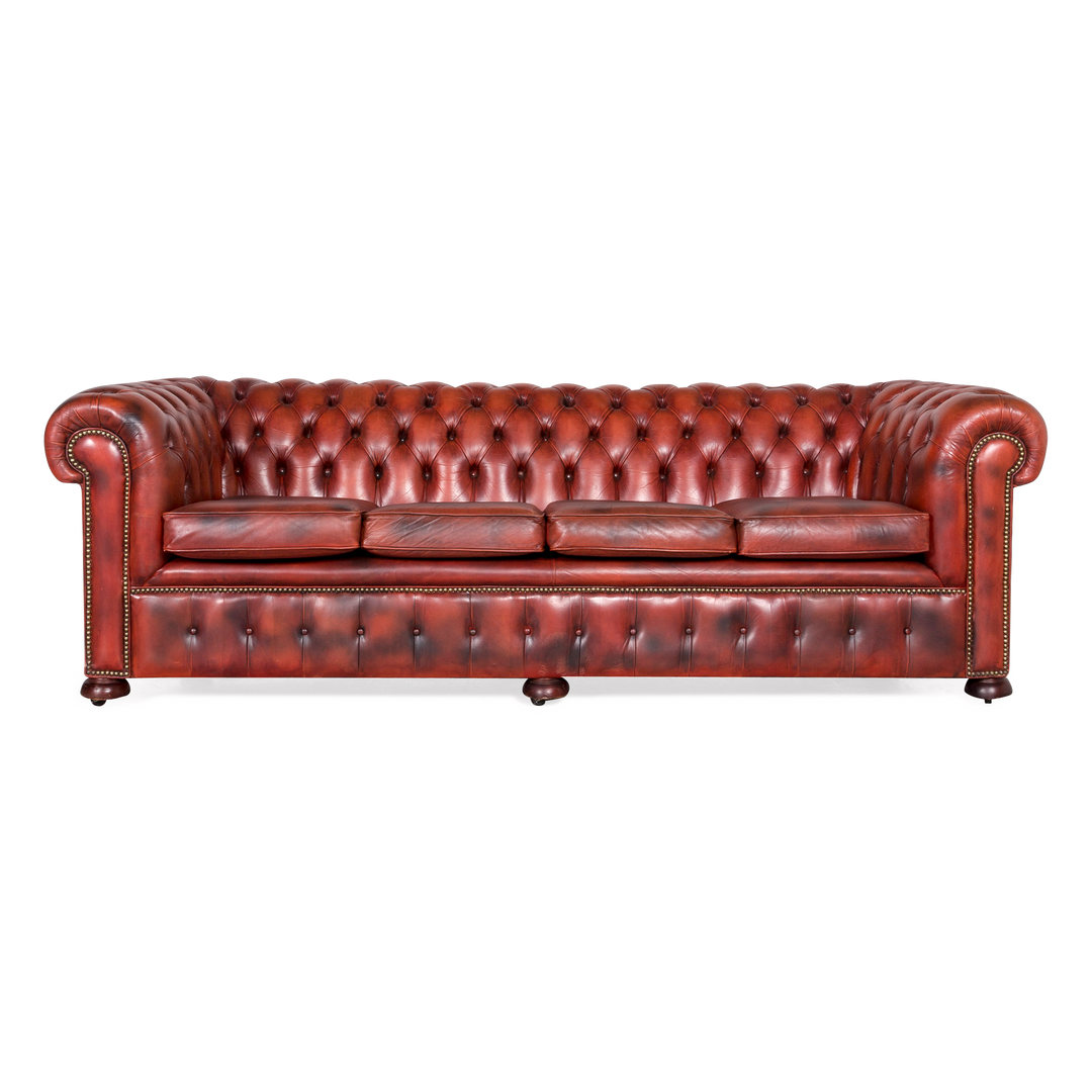 Chesterfield Leder Sofa Rot Echtleder Viersitzer Couch Vintage Retro #7694