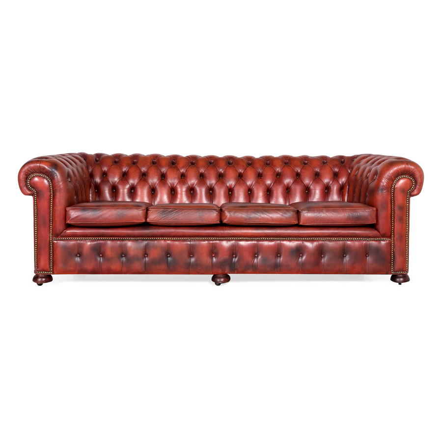 Chesterfield Leather Sofa Red Genuine Leather Four Seater Couch Vintage Retro #7694