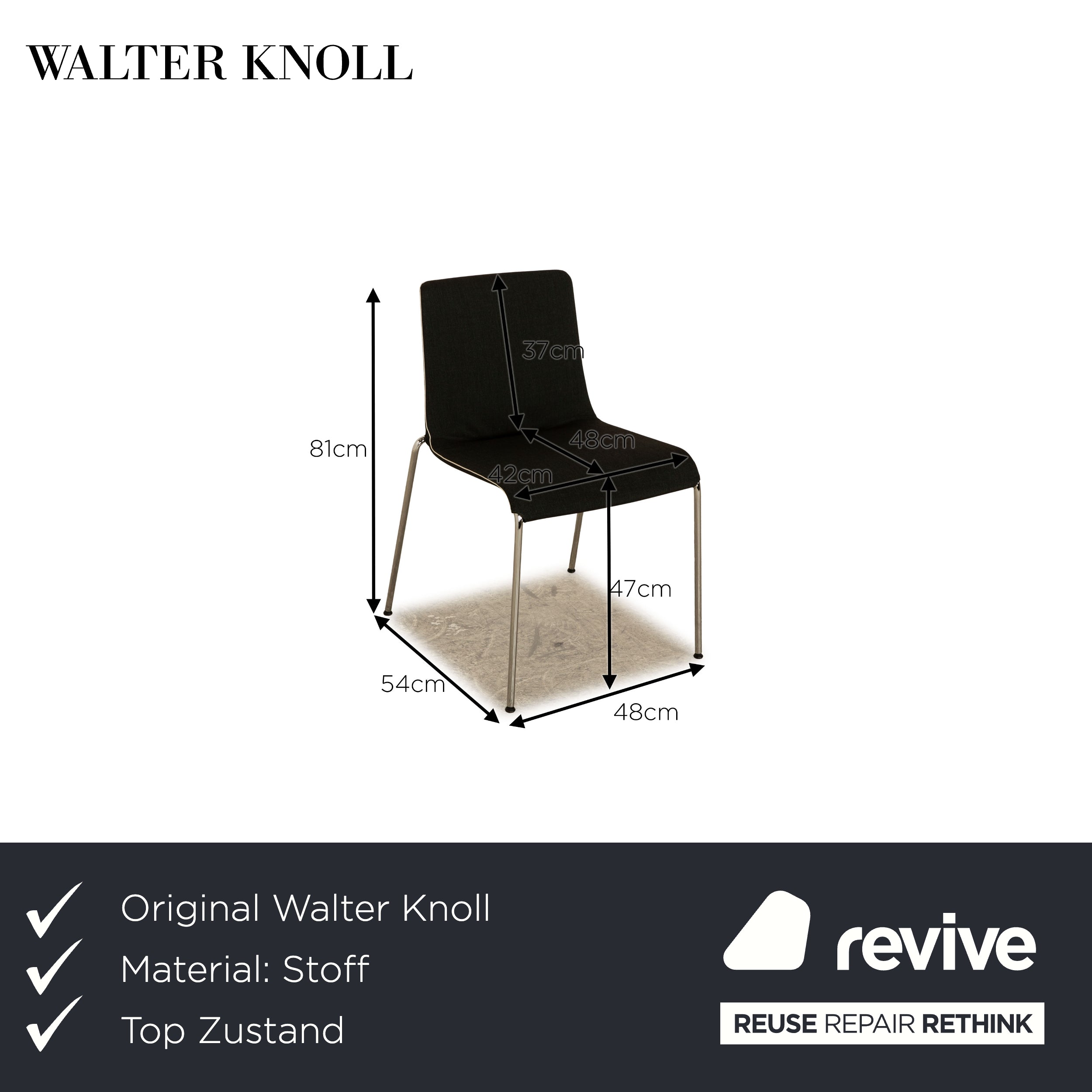 Set of 8 Walter Knoll Liz fabric chairs dark gray black