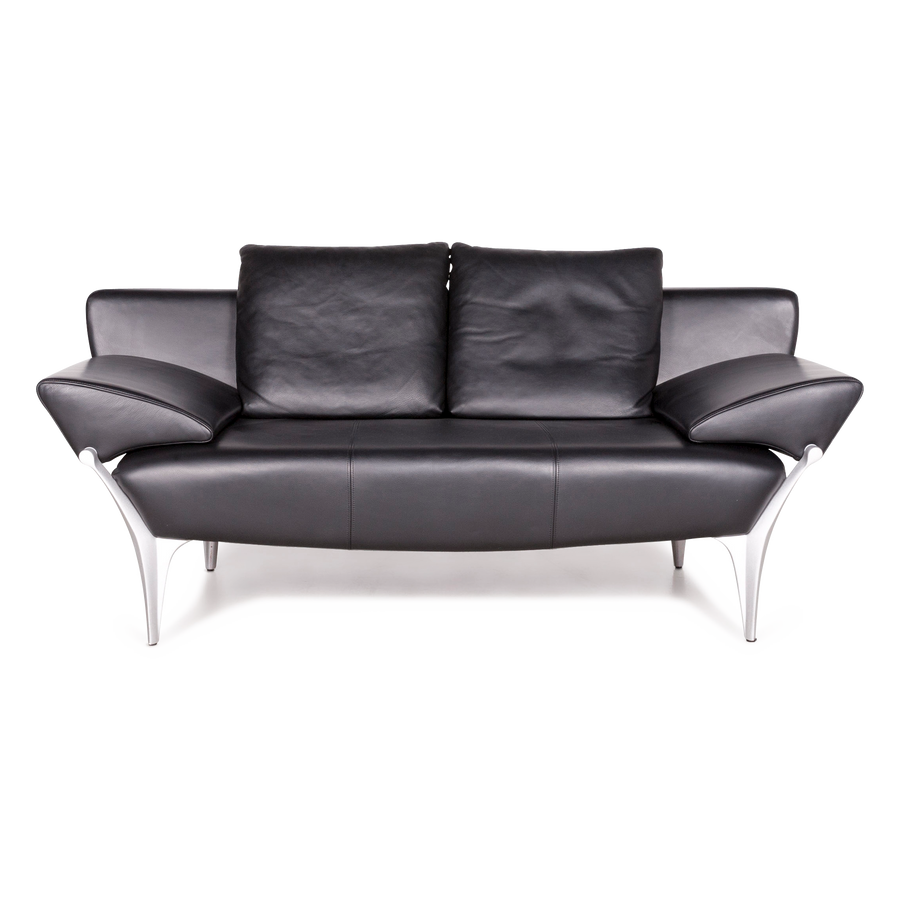 Rolf Benz 1600 Designer Leder Sofa Schwarz Echtleder Zweisitzer Couch #7923