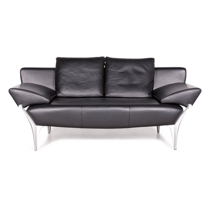 Rolf Benz 1600 designer leather sofa black genuine leather two-seater couch #7923