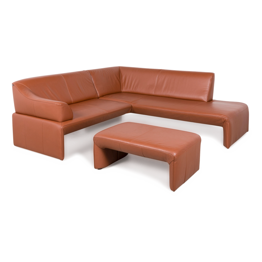 Laauser leather corner sofa stool set brown cognac real leather sofa couch #8107