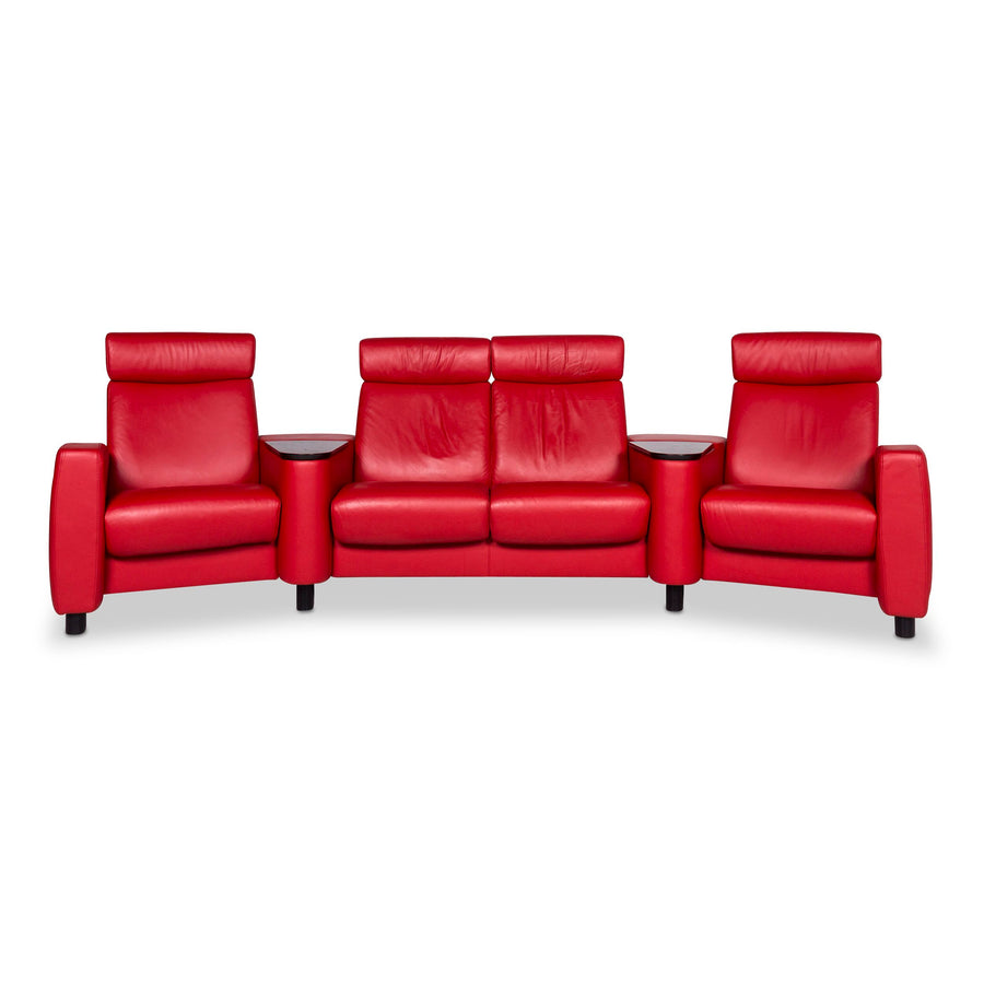 Stressless Arion Leather Sofa Red Four Seater Relax Couch #9572