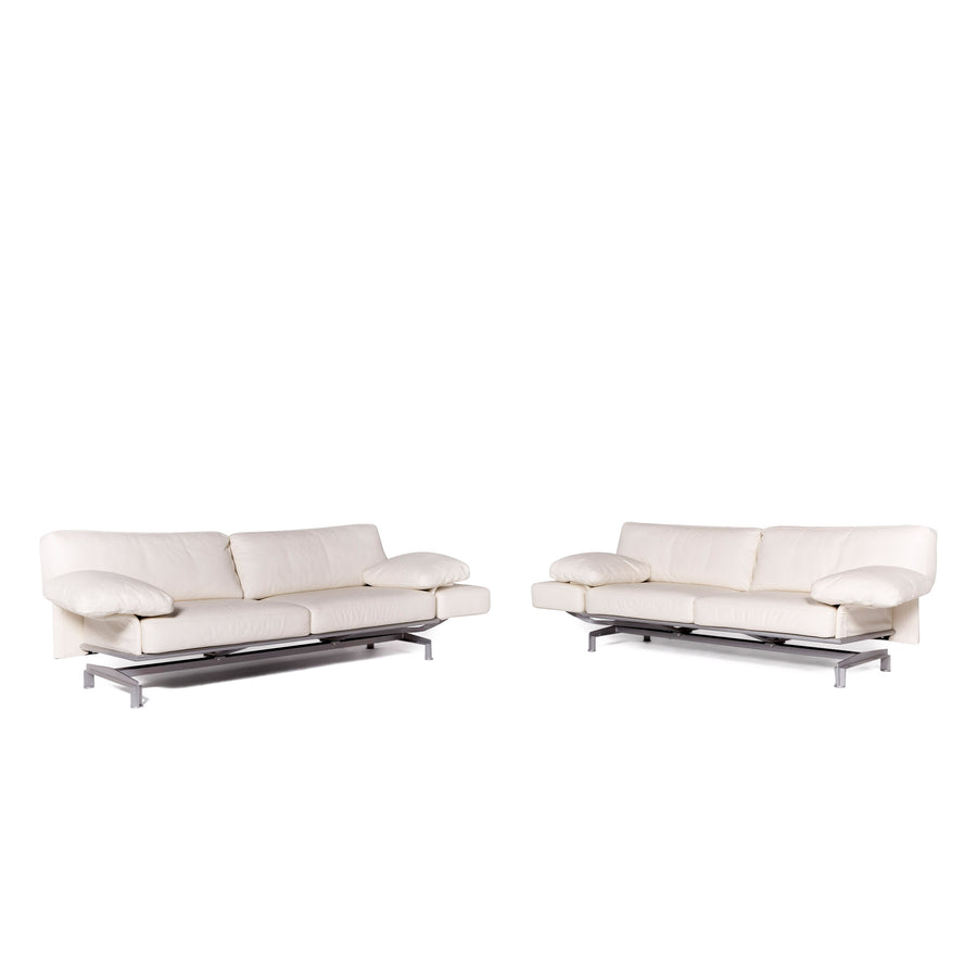 WK Wohnen Gaetano 687 Designer Leder Sofa Garnitur Weiß Echtleder Dreisitzer Couch #8717