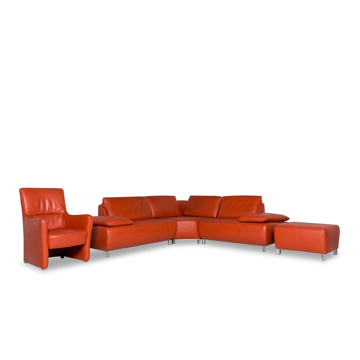 Koinor Designer Leder Sofa Garnitur Orange 1x Ecksofa 1x Sessel 1x Hocker #9783