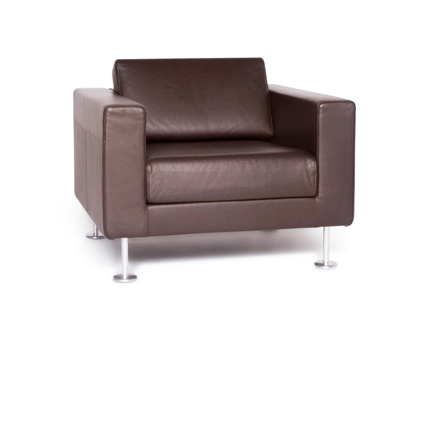 Vitra Park Armchair Leather Brown by Jasper Morrison Aluminum polished, solid wood real leather #3658