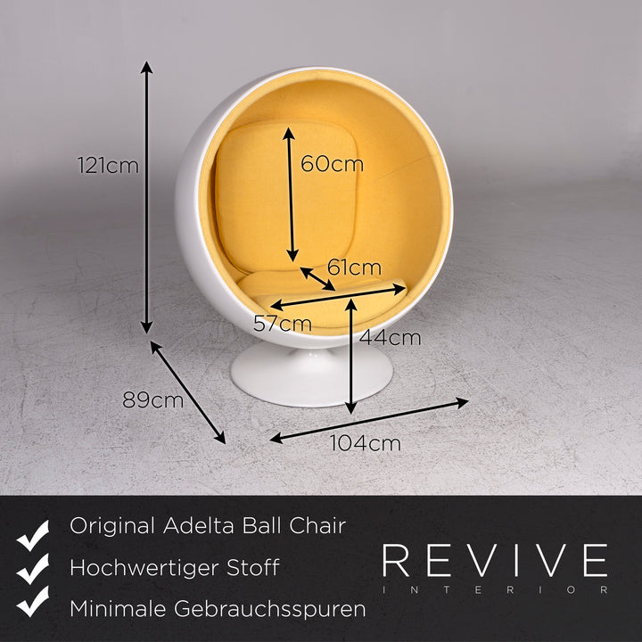 Adelta Ball Chair Designer Fabric Armchair White Yellow Eero Aarnio #9488