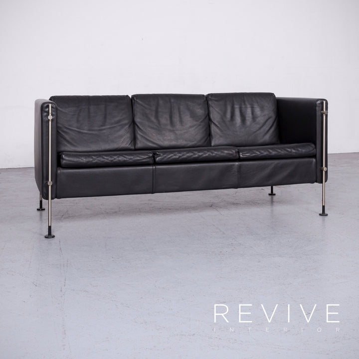 Arflex Felix designer leather sofa black genuine leather three-seater couch #7001