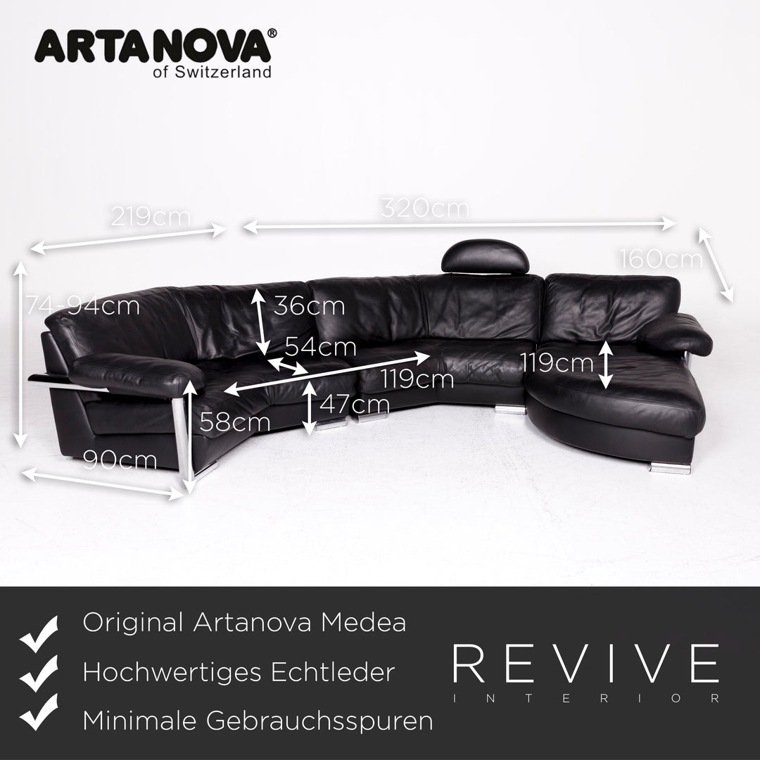 Artanova Medea Leder Ecksofa Schwarz Echtleder Sofa Couch #8704