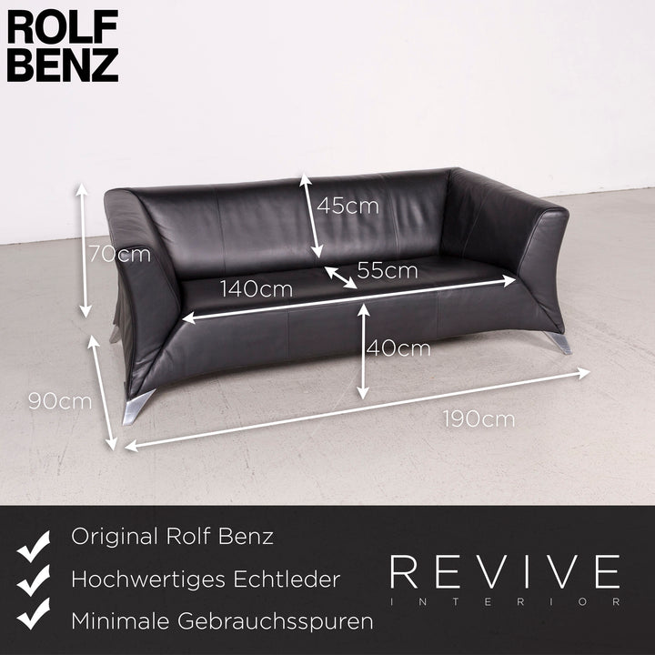 BMP Rolf Benz 322 Designer Leder Sofa Schwarz Echtleder Zweisitzer Couch #6471