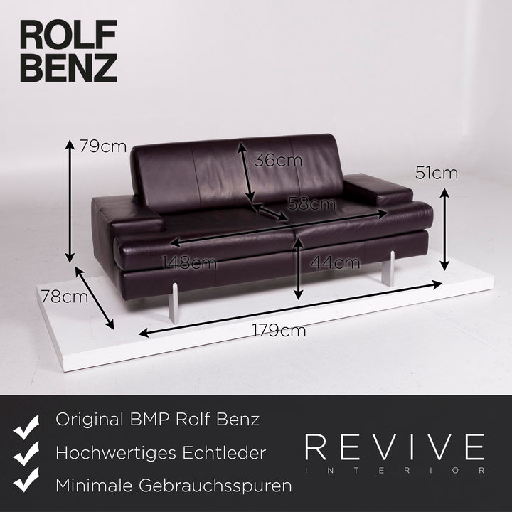 BMP Rolf Benz Leder Sofa Aubergine Zweisitzer Couch #11195